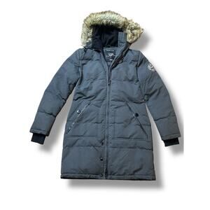 NOIZE Black Kaylee Long Length Parka Quilted Puffer Vegan Fur-Trim Hood Coat M